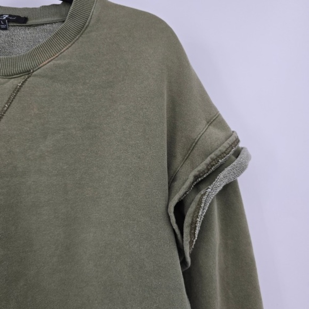 7 For All Mankind Olive Green‎ Ruffle Long Sleeve Cropped Sweatshirt Large - Picture 6 of 10